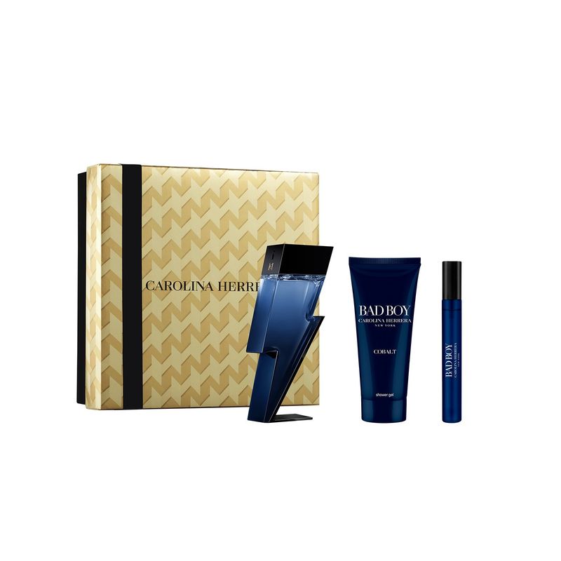 CAROLINA HERRERA - Set de Perfume Hombre Carolina Herrera Perfume EDP Bad Boy Cobalt , gel de baño Bad Boy Cobalt  100ml, perfume EDP Bad Boy Cobalt10ml