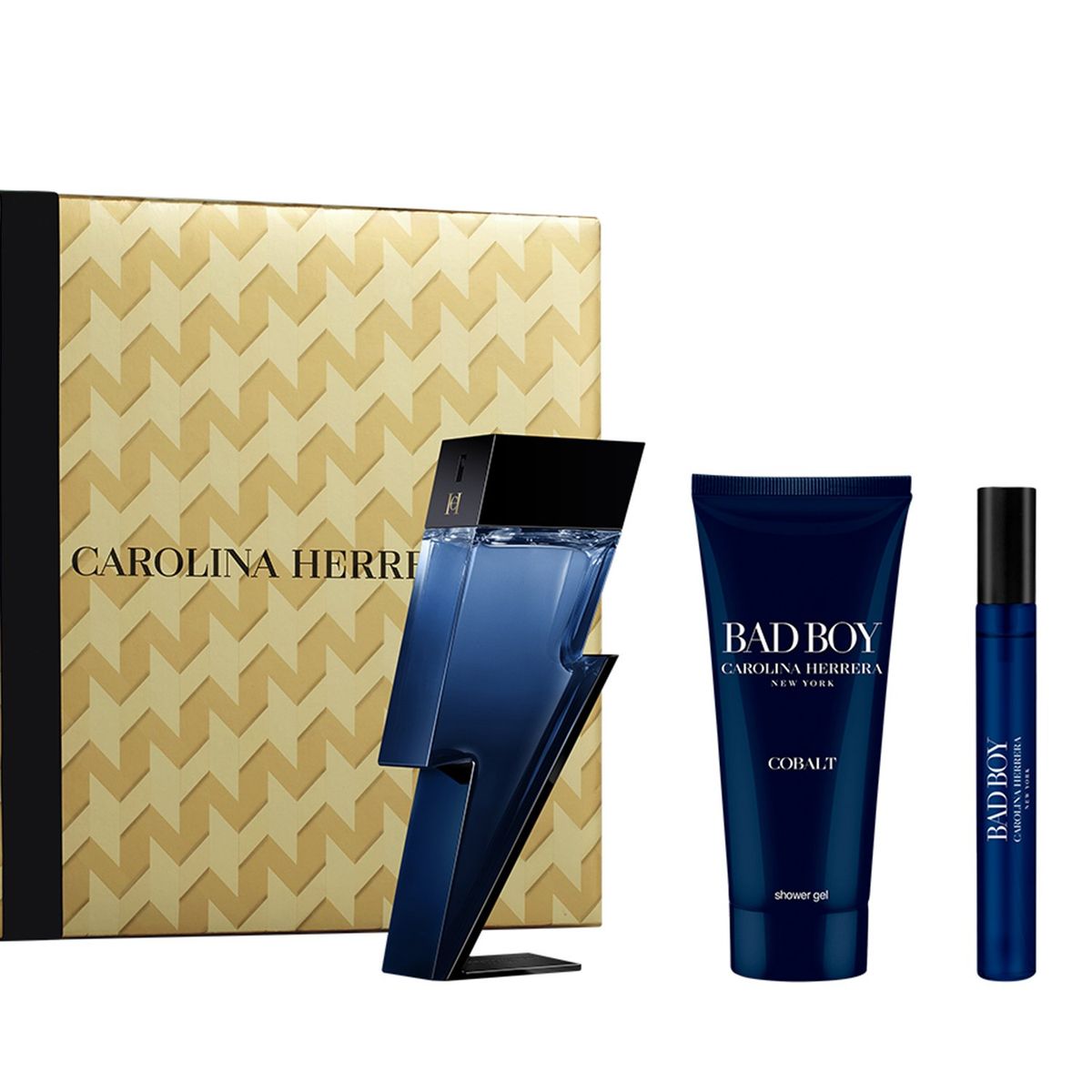 CAROLINA HERRERA - Set de Perfume Hombre Carolina Herrera Perfume Eau parfum Bad Boy Cobalt , gel baño Bad Boy Cobalt 100 ml , perfume Eau parfum Bad Boy Cobalt10ml 