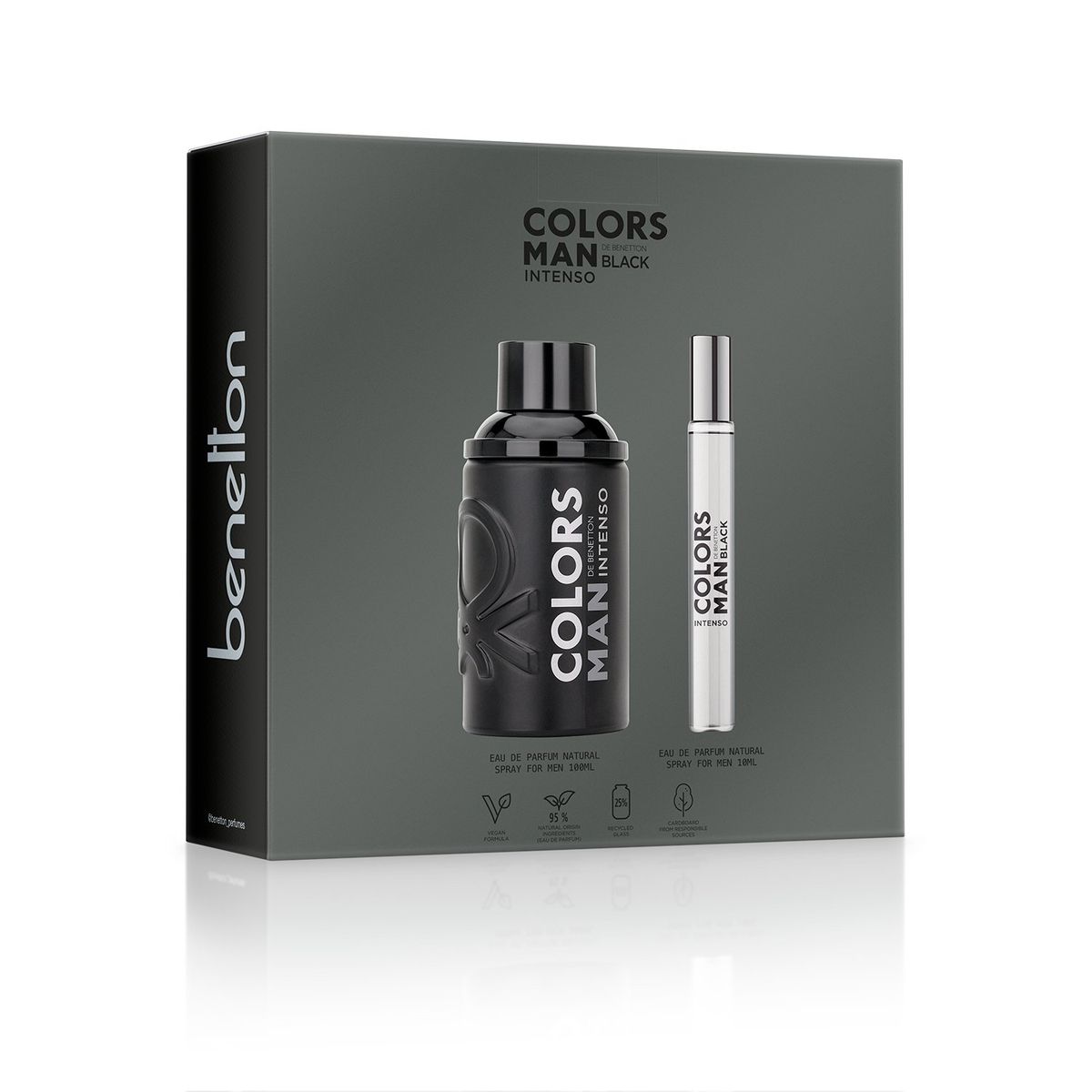 BENETTON - Set de Perfume Hombre Benetton Perfume Colors Benetton Man Black Intenso Eau de parfum 100 ml , Perfume Colors Benetton Man Black Intenso Eau de parfum 10ml 