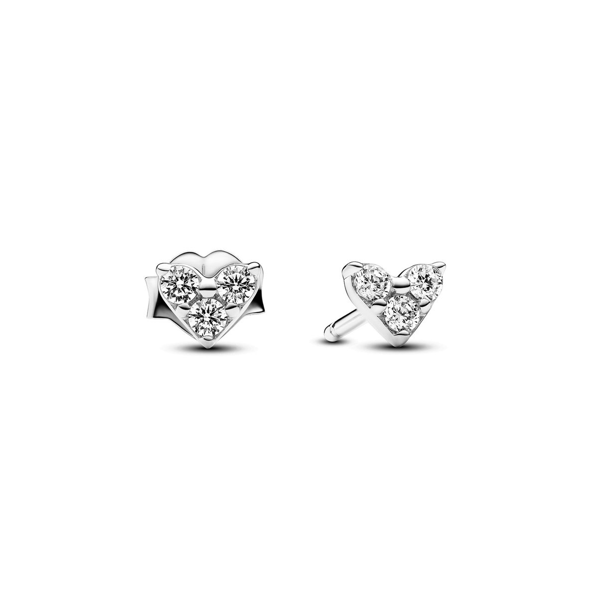 PANDORA - Aretes de Botón Corazón y Triple Gema Plata Esterlina