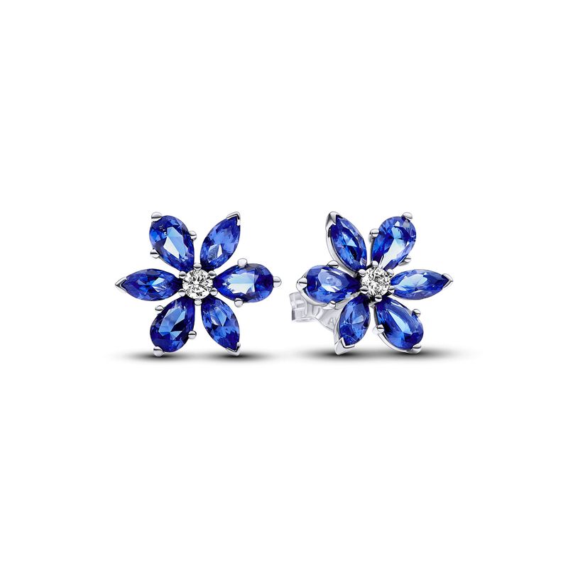PANDORA - Aretes de Botón Herbario Azul Brillante Plata Esterlina