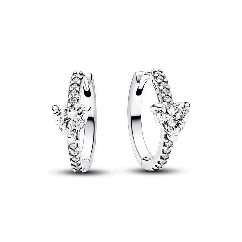 PANDORA - Aretes de Aro Corazón Brillante Plata Esterlina