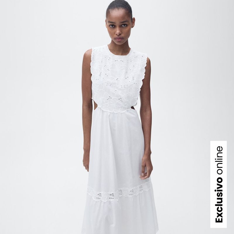 MANGO - Vestido Mujer Largo con Bordado de Algodón MANGO