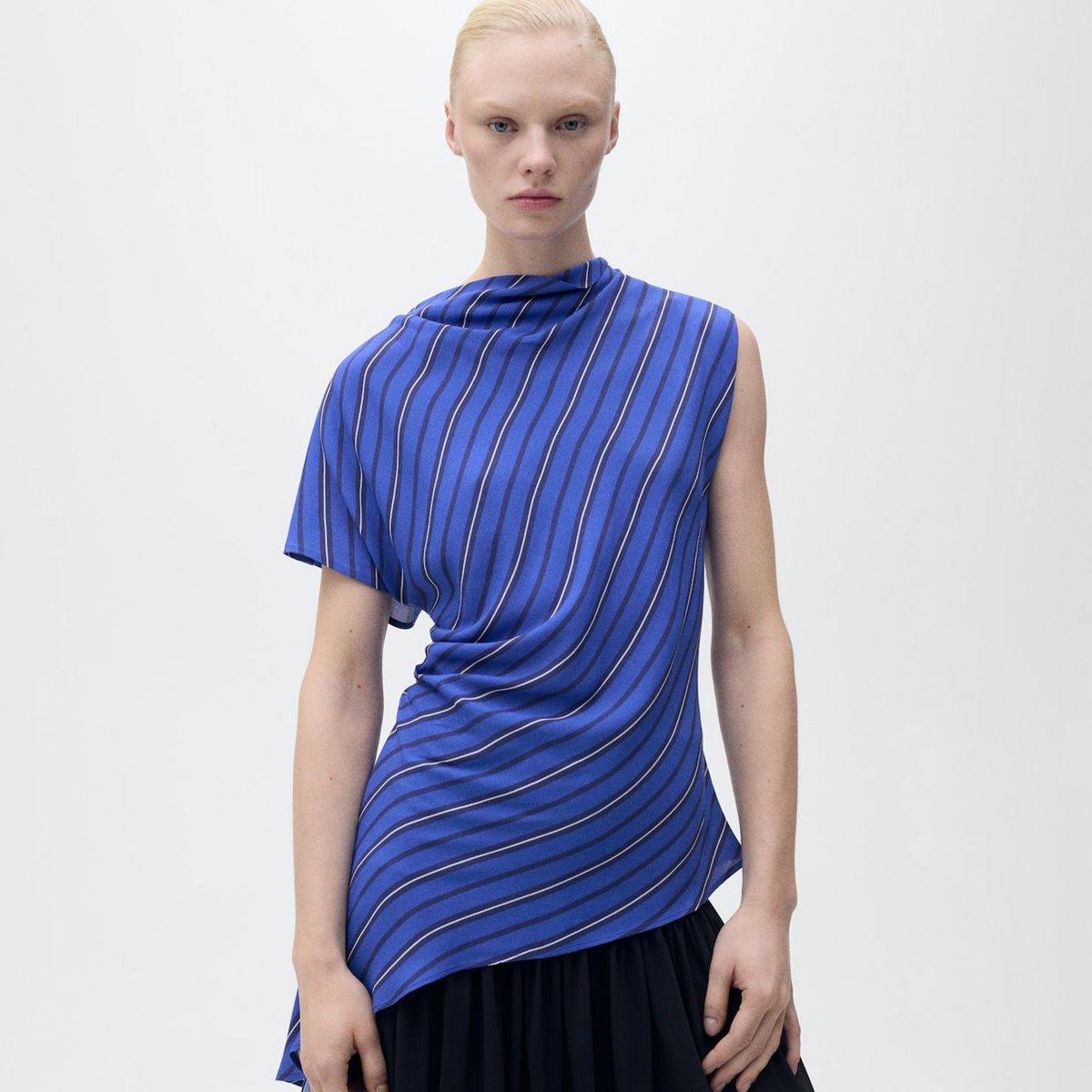 MANGO - Blusa Mujer de Rayas Una manga Mango
