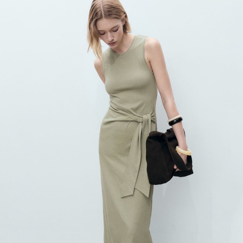 MANGO - Vestido Mujer Medio de Algodón MANGO