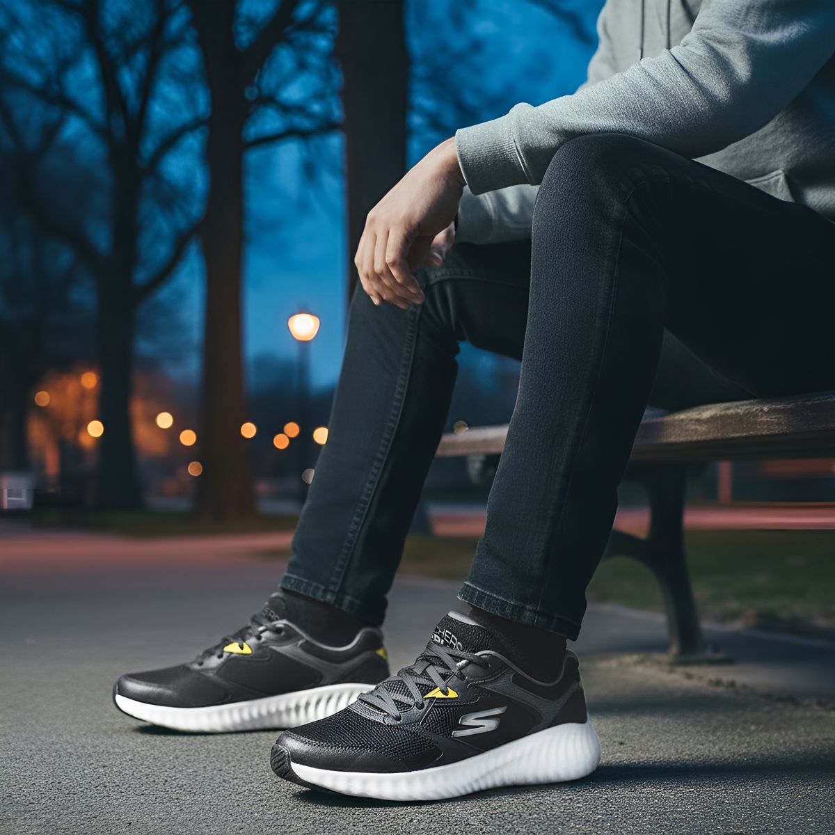 SKECHERS - Tenis Skechers Hombre Running Bobs B Flex Scored Edge Negro