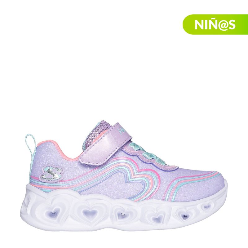 SKECHERS - Tenis con luces Skechers Heart Lights Retro Niña con Velcro