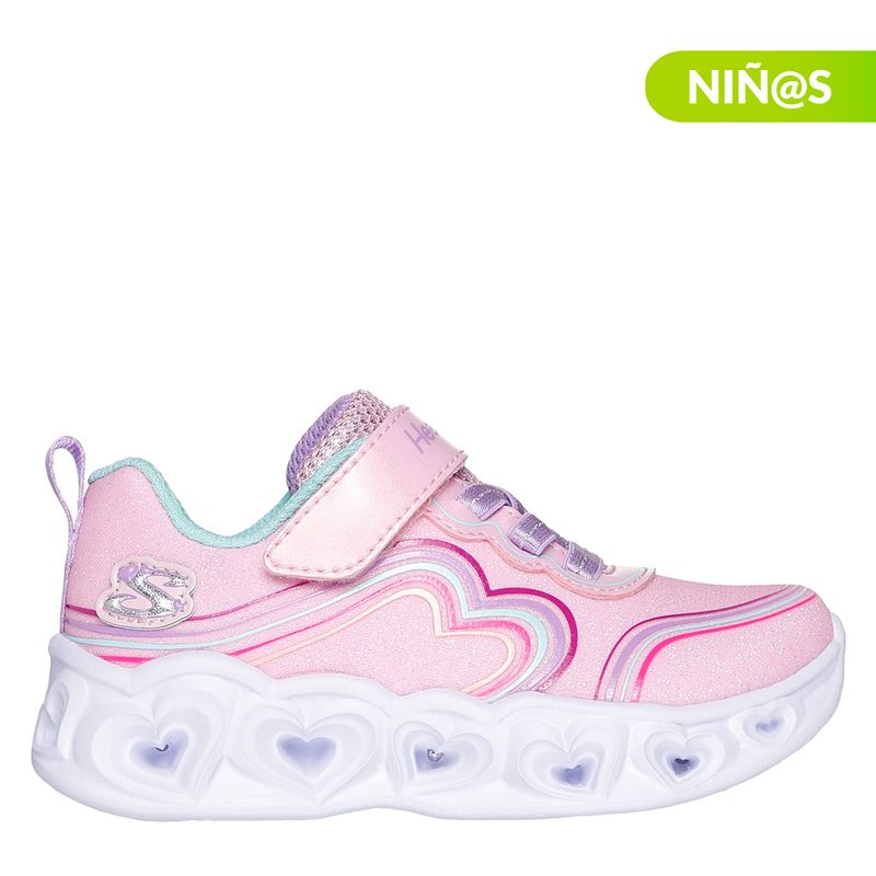 SKECHERS - Tenis con luces Skechers Heart Lights Retro Niña con Velcro 