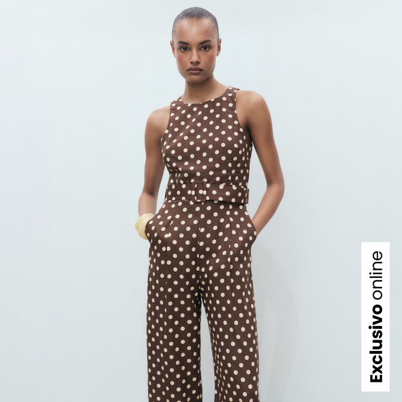 MANGO - Enterizo Mujer Largo con Estampado de Lino MANGO
