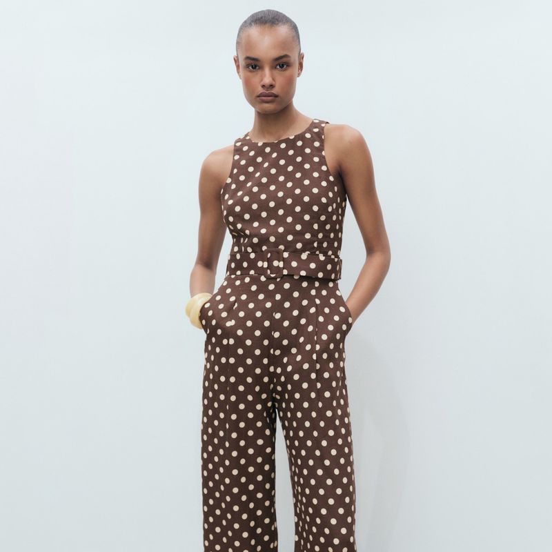 MANGO - Enterizo Mujer Largo con Estampado de Lino MANGO