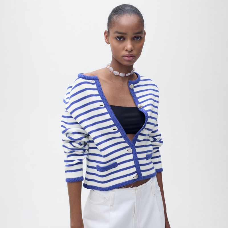 MANGO - Cardigan Mujer de Rayas de Algodón MANGO