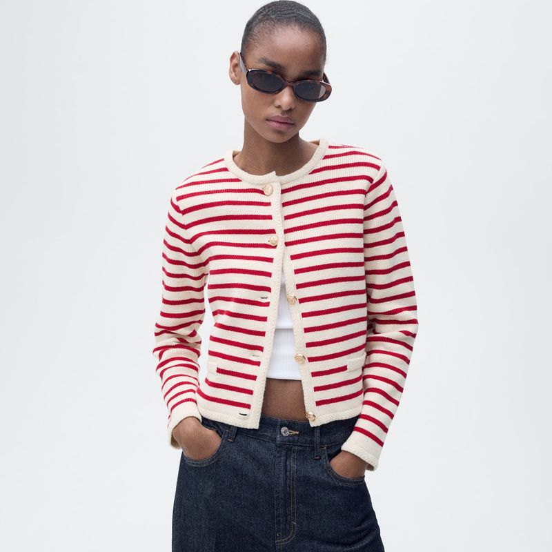 MANGO - Cardigan Mujer de Rayas de Algodón MANGO