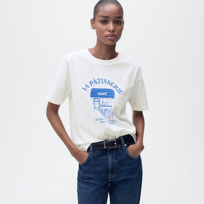 MANGO - Camiseta Mujer con Estampado Manga corta de Algodón MANGO