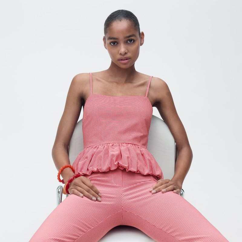 MANGO - Top esqueleto Mujer de Cuadros Sin mangas MANGO