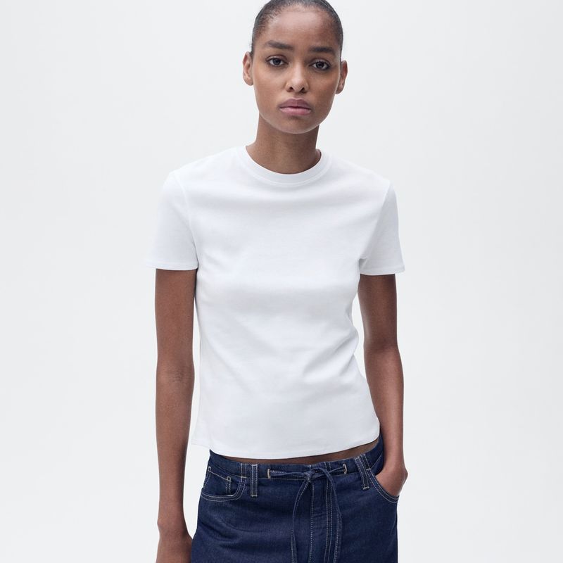 MANGO - Camiseta Mujer Manga corta de Algodón MANGO