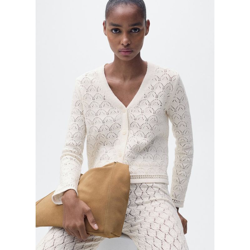 MANGO - Cardigan Mujer Tejido de Algodón Mango