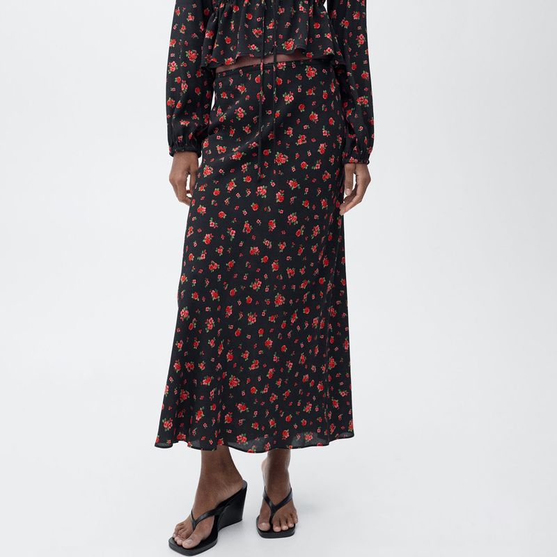 MANGO - Falda Maxi Mujer de Flores Mango