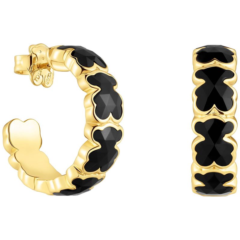TOUS - Aretes de aro con baño de oro 18 kt sobre plata y osos en ónix Icon Color