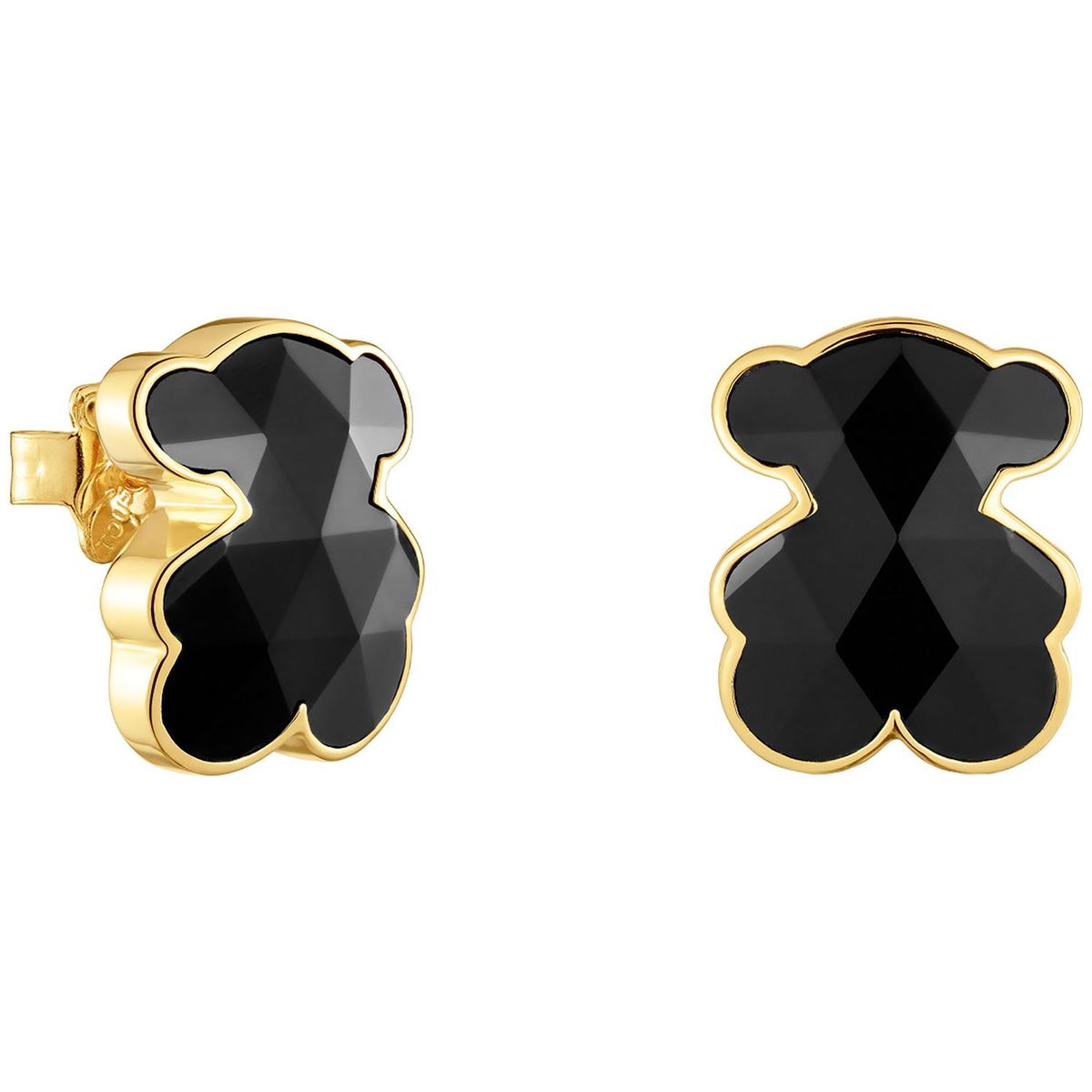 TOUS - Aretes oso con baño de oro 18 kt sobre plata y ónix 16 mm Icon Color