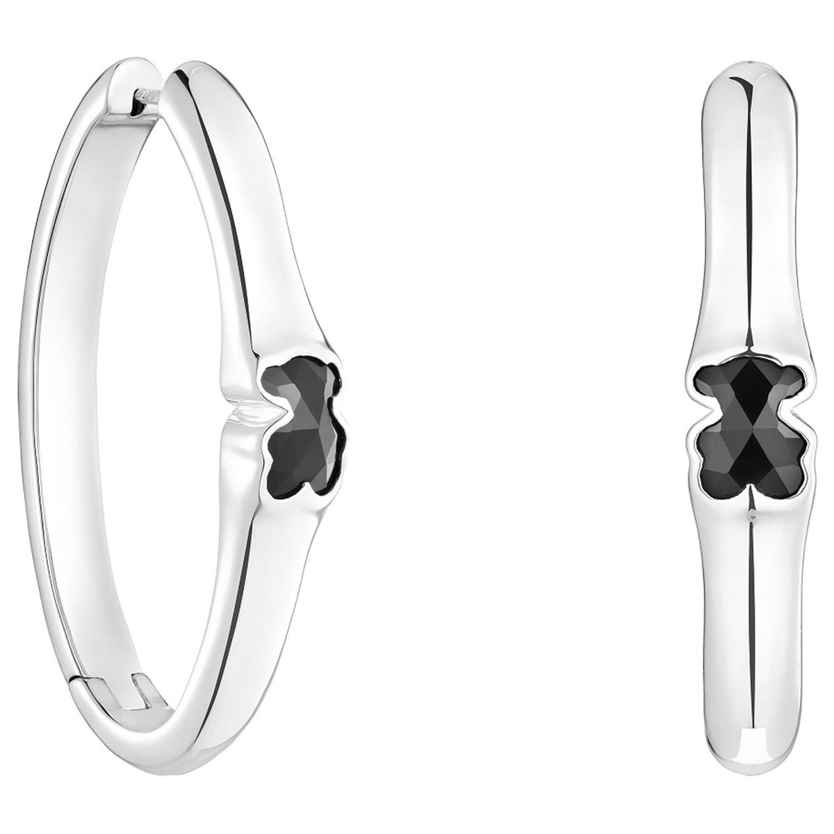TOUS - Aretes de aro de plata y motivo oso en ónix 38 mm Icon Color