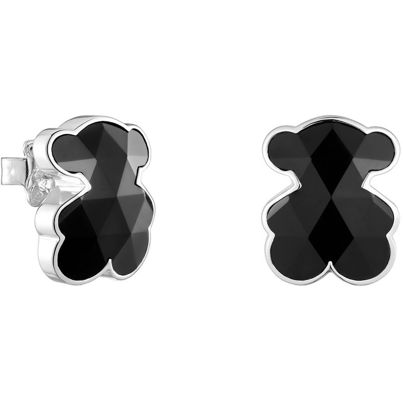 TOUS - Aretes oso de plata y ónix 16 mm Icon Color