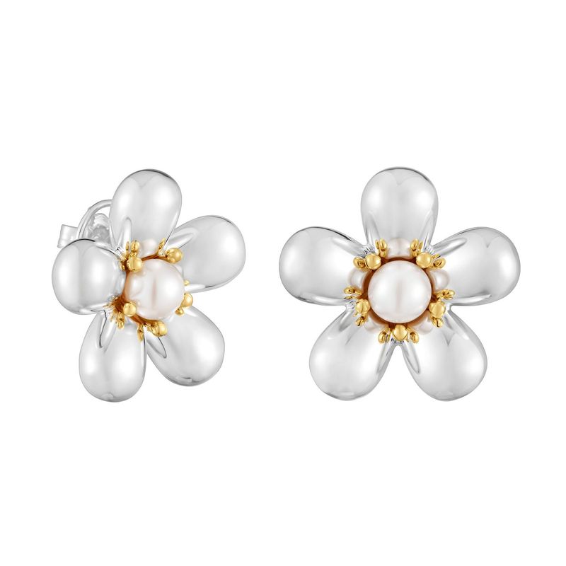 TOUS - Aretes flor bicolor y perlas cultivadas 27 mm Daisy