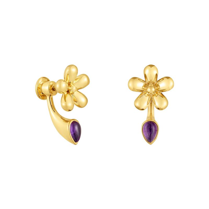TOUS - Aretes flor con baño de oro de 18 kt sobre plata y amatista Daisy