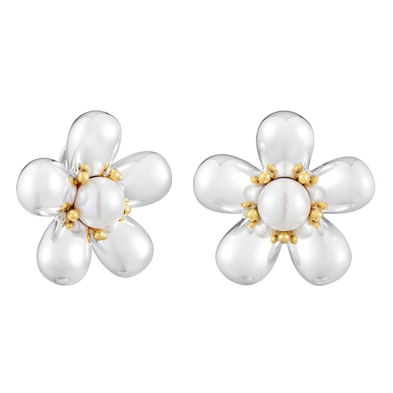 TOUS - Aretes flor bicolor y perlas cultivadas 36 mm Daisy