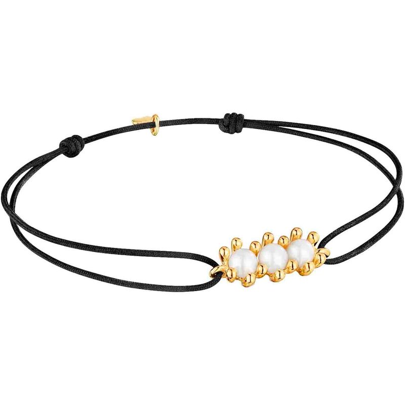 TOUS - Pulsera de oro, perlas cultivadas y nylon negro Daisy