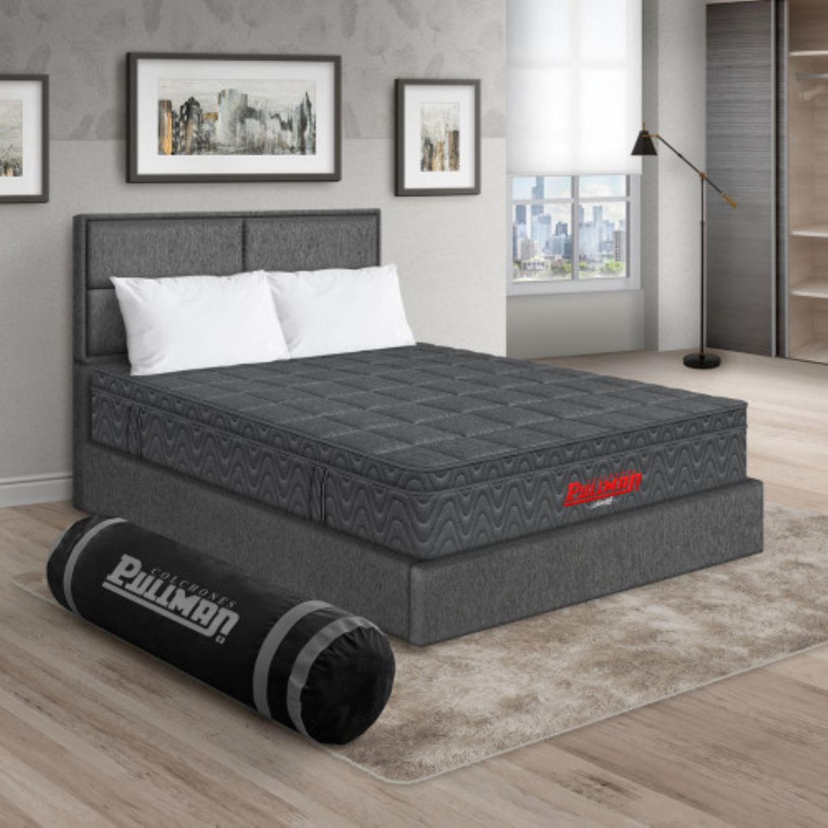 PULLMAN - Colchón con cama Doble Firmeza Intermedio Resortes ORTHOPACK EURO U  190 cm x 140 cm Almohada + Colchón PULLMAN