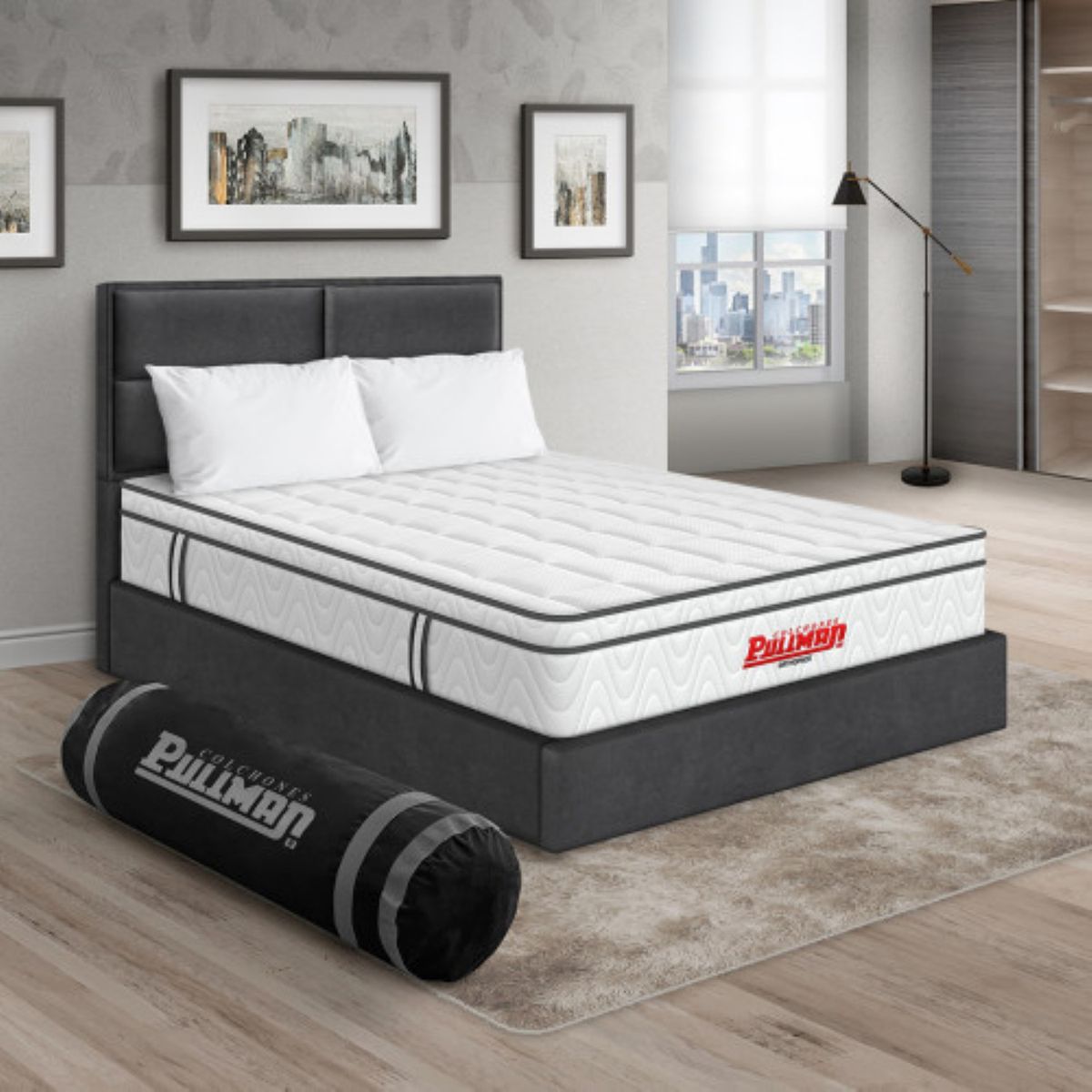 PULLMAN - Colchón con cama Semidoble Firmeza Intermedio Resortes ORTHOPACK EURO U  190 cm x 120 cm Almohada + Colchón PULLMAN