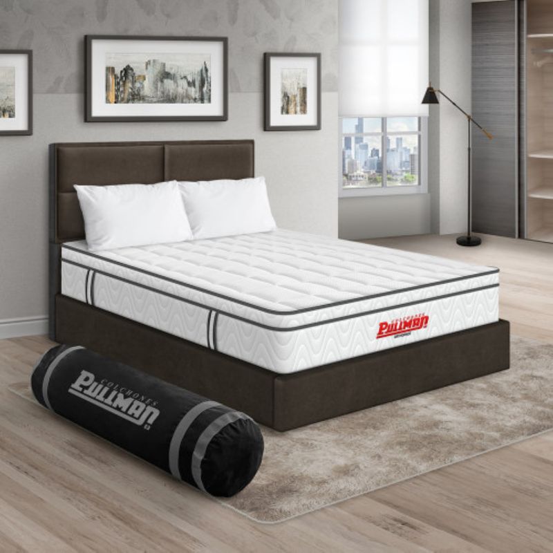 PULLMAN - Colchón con cama Doble Firmeza Intermedio Resortes ORTHOPACK EURO U  190 cm x 140 cm Almohada + Colchón PULLMAN