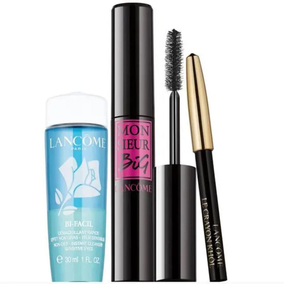 LANCOME - Sets de maquillaje ojos Monsieur Big Mascara Black 10ml + Bi-Facil Instant Cleanser (Sensitive Eyes) 30ml  + Le Crayon Khol No.01 Black 0.7g Lancome Incluye: 3 productos