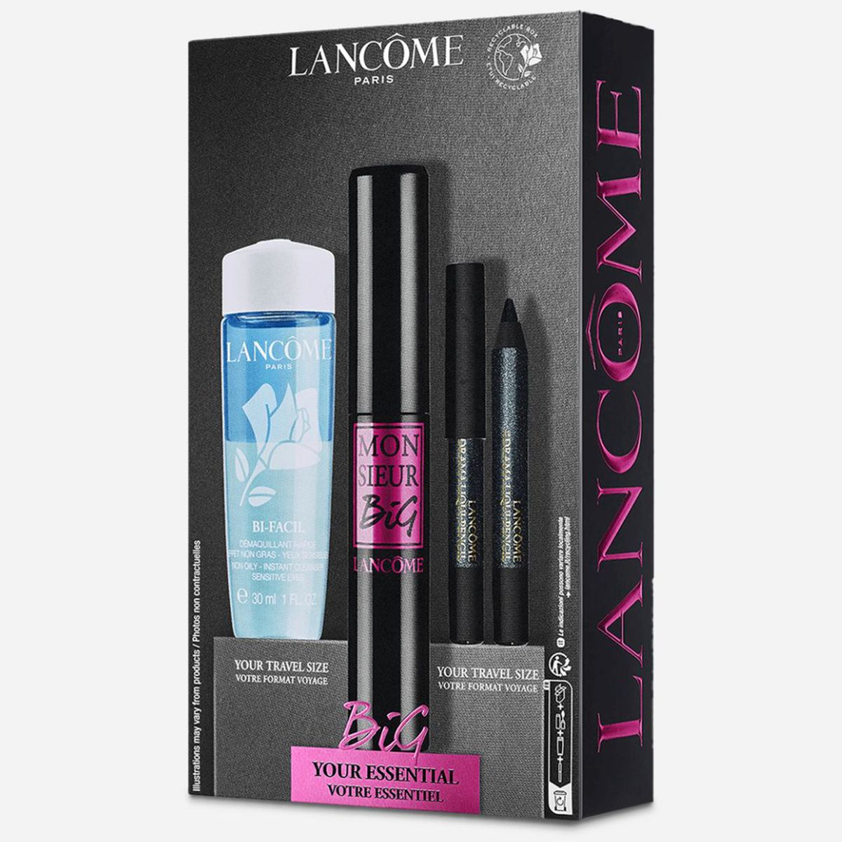 LANCOME - Sets de maquillaje ojos Monsieur Big Mascara Black 10ml + Bi-Facil Instant Cleanser (Sensitive Eyes) 30ml  + Le Crayon Khol No.01 Black 0.7g Lancome Incluye: 3 productos
