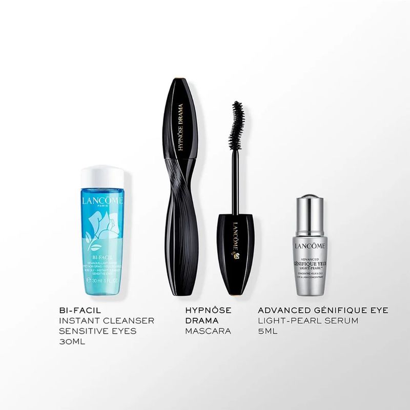 LANCOME - Sets de maquillaje ojos Hypnose Drama 01 Mascara 6.5ml + Genifique light pearl Eye Cream 5ml + Bi-Facil Makeup Remover 30ml Lancome Incluye: 3 productos