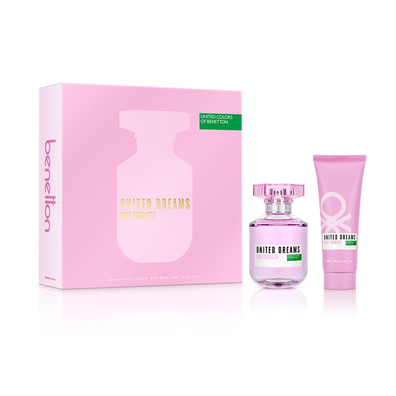 BENETTON - Set de Perfume Mujer Benetton United Dreams Love Yourself EDT 80ml + Loción Corporal 75ml  