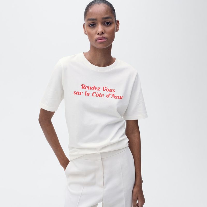 MANGO - Camiseta Mujer con Estampado Manga corta de Algodón MANGO