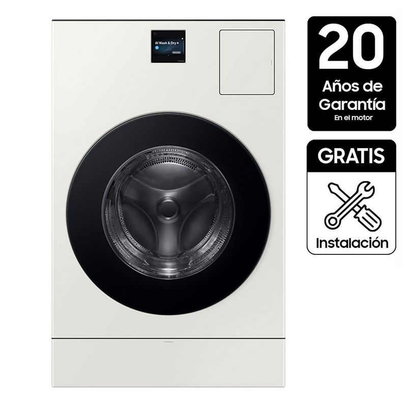 SAMSUNG - Lavadora Secadora Samsung Eléctrica 26 kg Bespoke AI Home Combo WD26FB8690BECO  | Heat Pump - Secado Óptimo en 50% Menos Tiempo