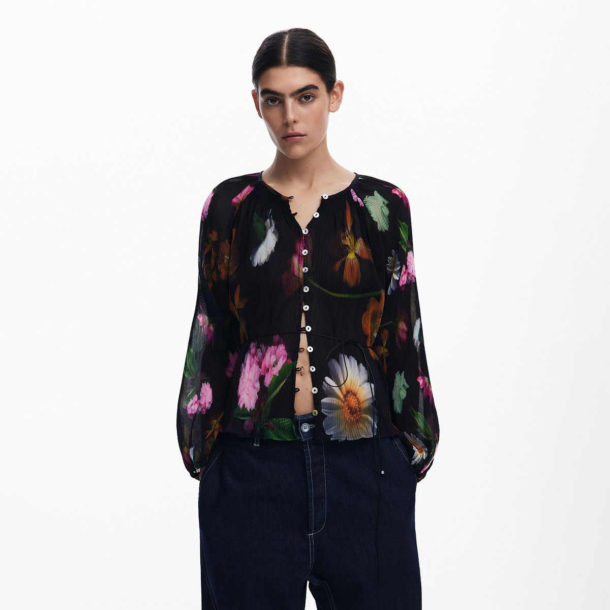DESIGUAL - Blusa Mujer con Estampado Manga larga globo Desigual