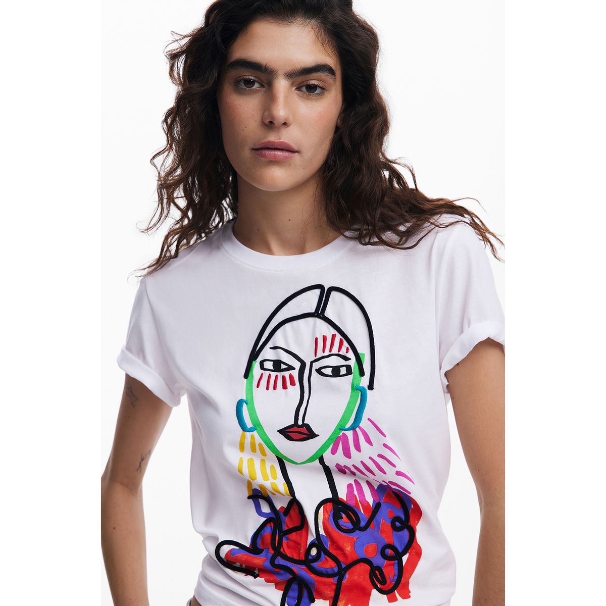 DESIGUAL - Camiseta Mujer con Estampado Manga corta de Algodón Desigual