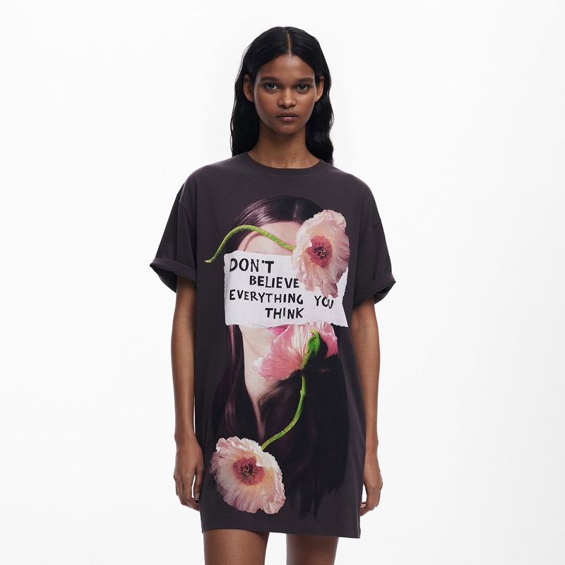 DESIGUAL - Vestido Mujer Corto con Estampado de Algodón Desigual