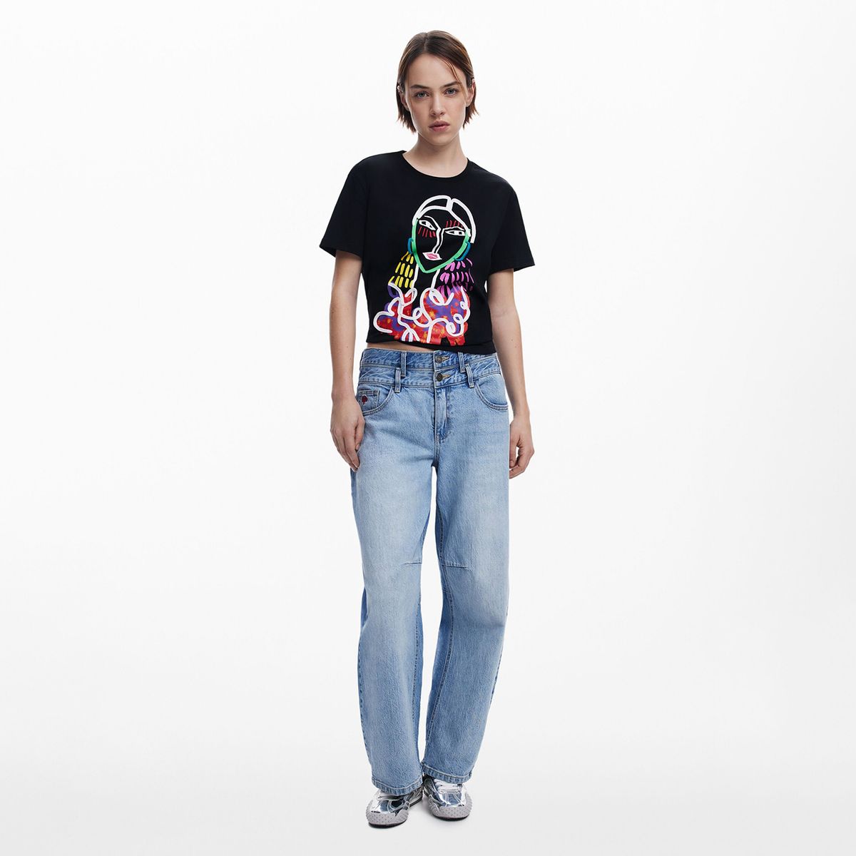 DESIGUAL - Camiseta Mujer con Estampado Manga corta de Algodón Desigual