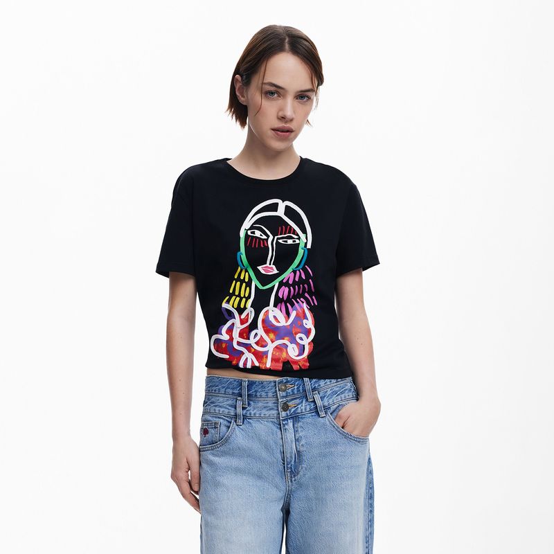 DESIGUAL - Camiseta Mujer con Estampado Manga corta de Algodón Desigual