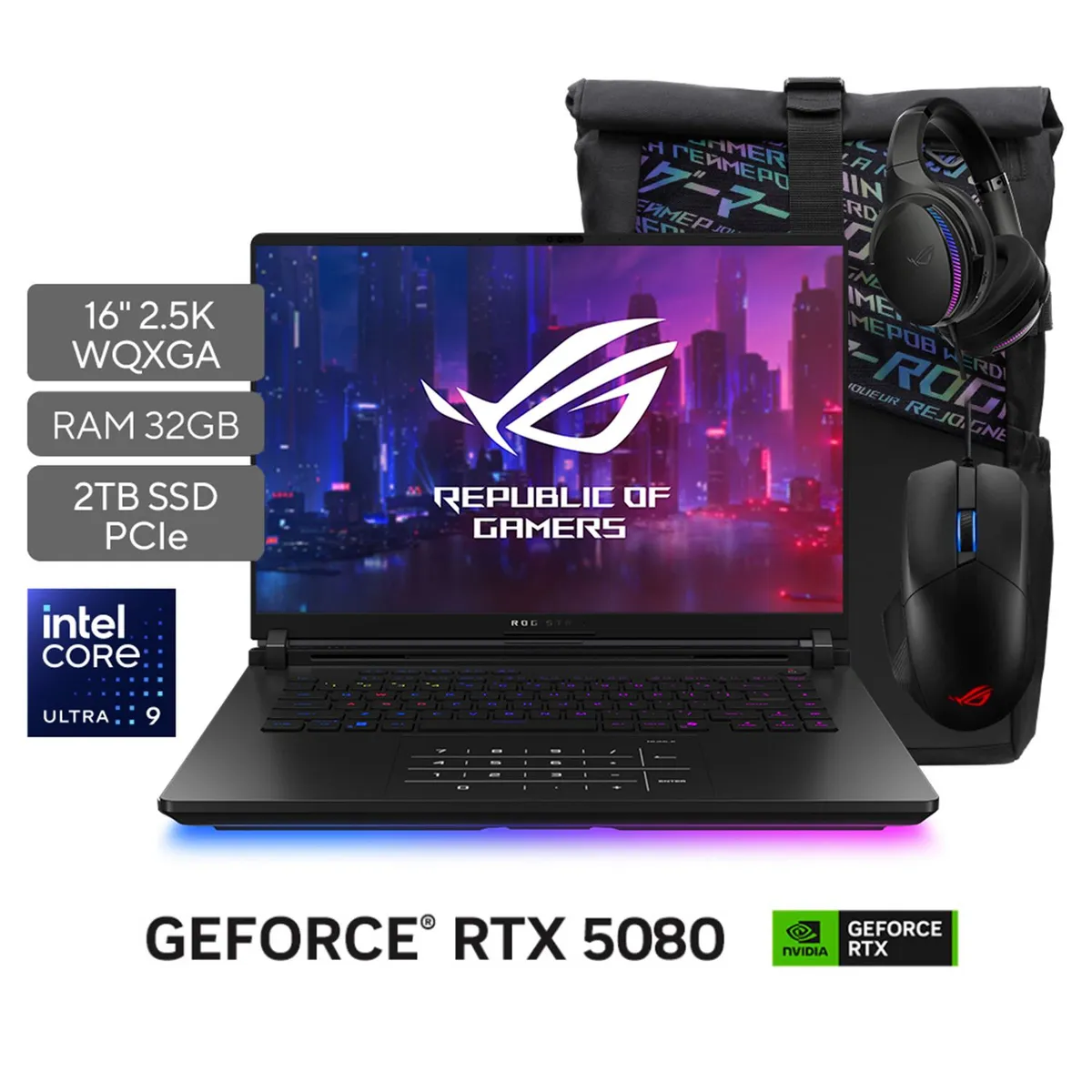 ASUS - Portátil Gamer ROG Strix SCAR 16 | GeForce RTX 5080 | Intel Core Ultra 9 | 32GB de RAM | 2TB SSD de almacenamiento | Windows 11 | 16 Pulgadas | G635LW-RW117W | Computador Portátil Gamer