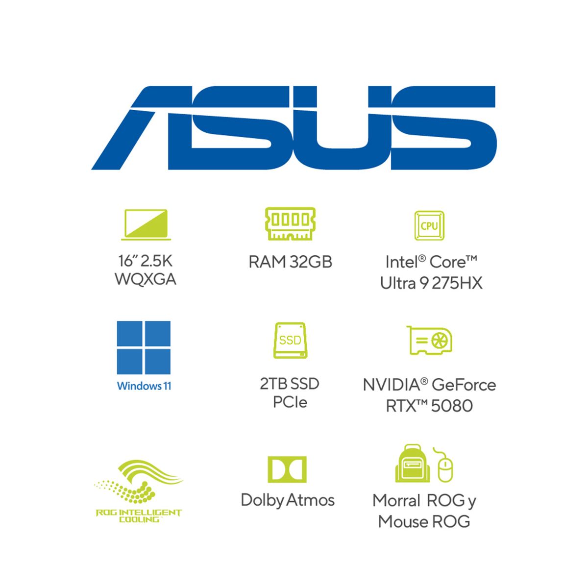 ASUS - Portátil Gamer ROG Strix SCAR 16 | GeForce RTX 5080 | Intel Core Ultra 9 | 32GB de RAM | 2TB SSD de almacenamiento | Windows 11 | 16 Pulgadas | G635LW-RW117W | Computador Portátil Gamer