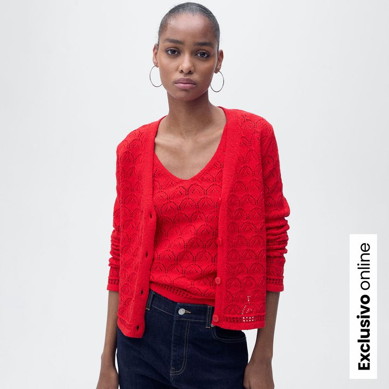 MANGO - Cardigan Mujer Tejido de Algodón Mango