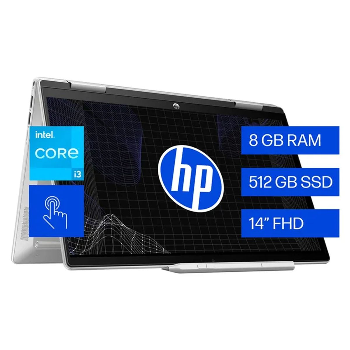 HP - Portátil 2 en 1 Pavilion x360 táctil | Intel Core i3 | 8GB RAM | 512GB SSD Almacenamiento | Windows 11 Home | 14 pulgadas | 14-ek1013la | Computador portátil