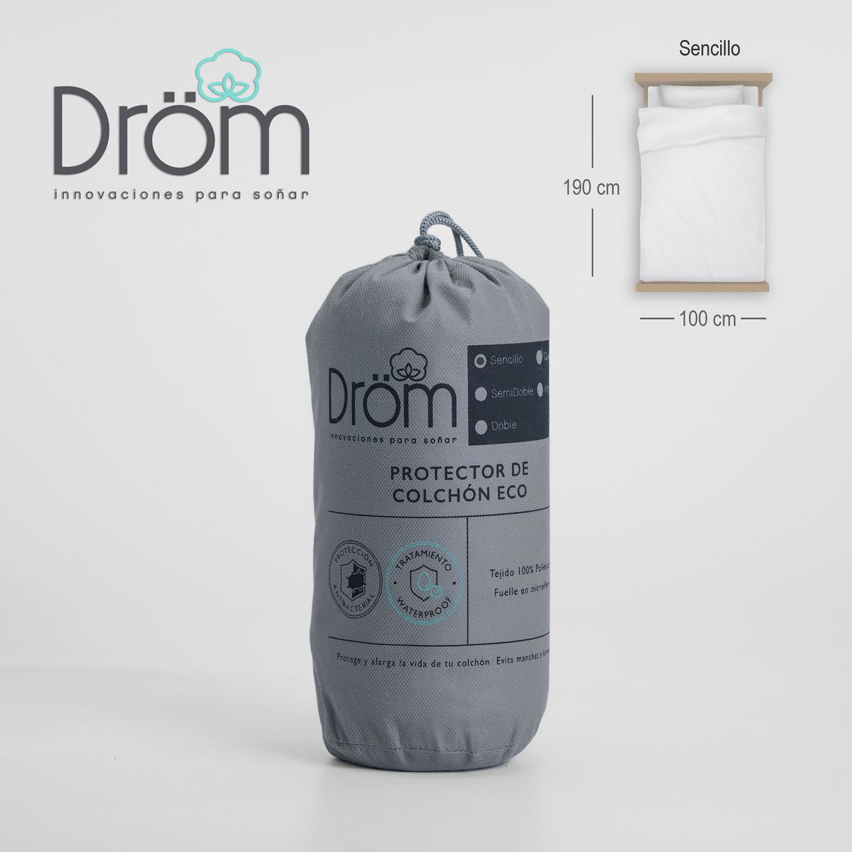 DROM - Protector de colchón Sencillo Poliester  100X190X35 CM DROM