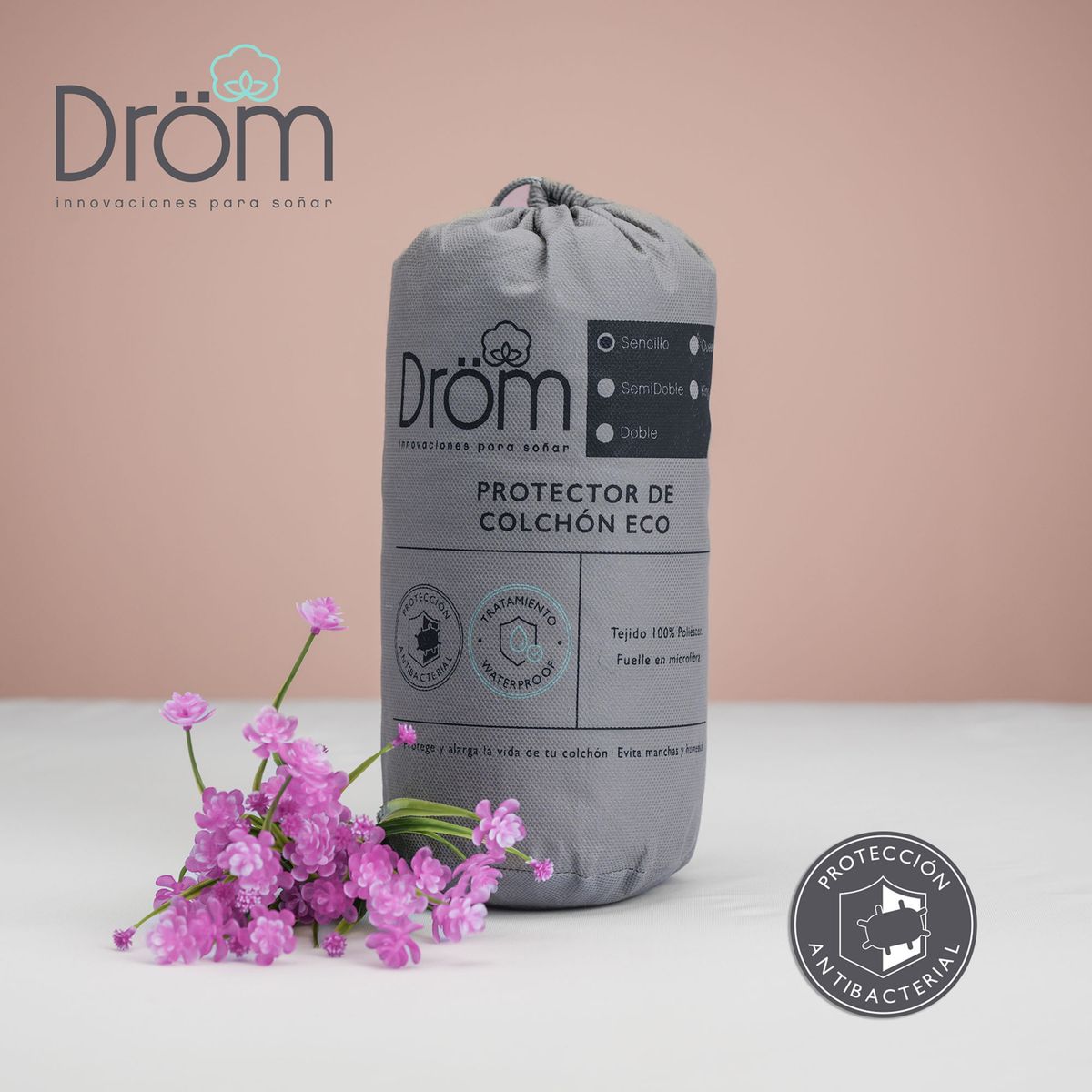 DROM - Protector de colchón Sencillo Poliester  100X190X35 CM DROM