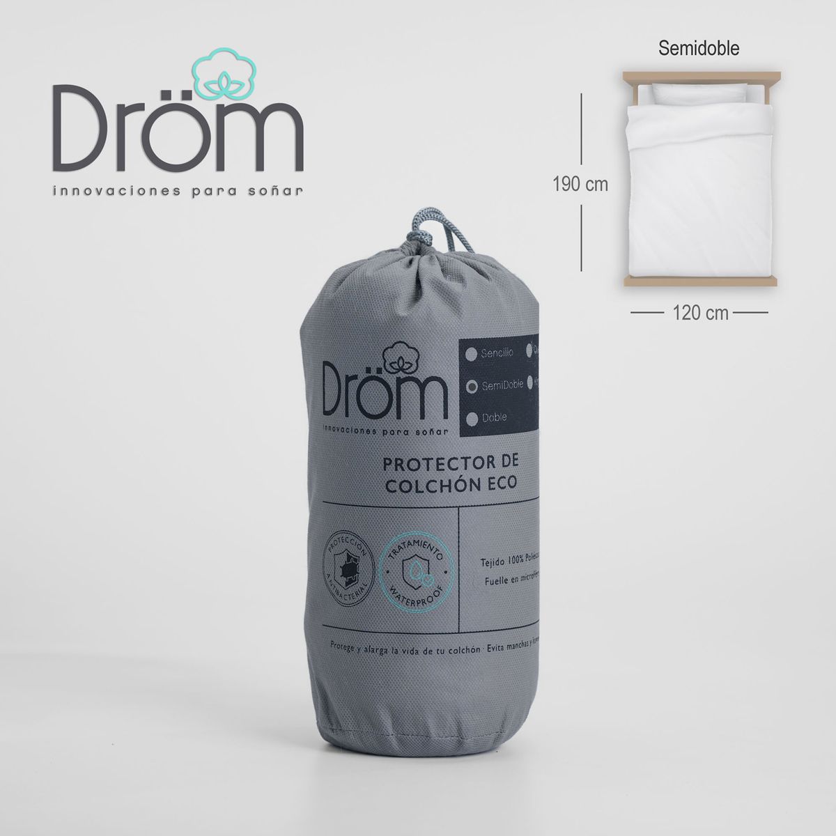 DROM - Protector de colchón Semidoble  Poliester  120X190X35 CM DROM